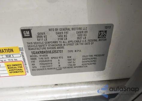 2014 Buick Enclave Leather z USA, uszkodzony, nr VIN 5GAKRBKD9EJ252701